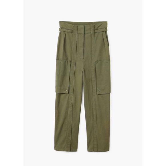 MNG Suit Mango Dark Olive Green Cargo Workwear High Waist Trousers Pants M - Picture 7 of 10